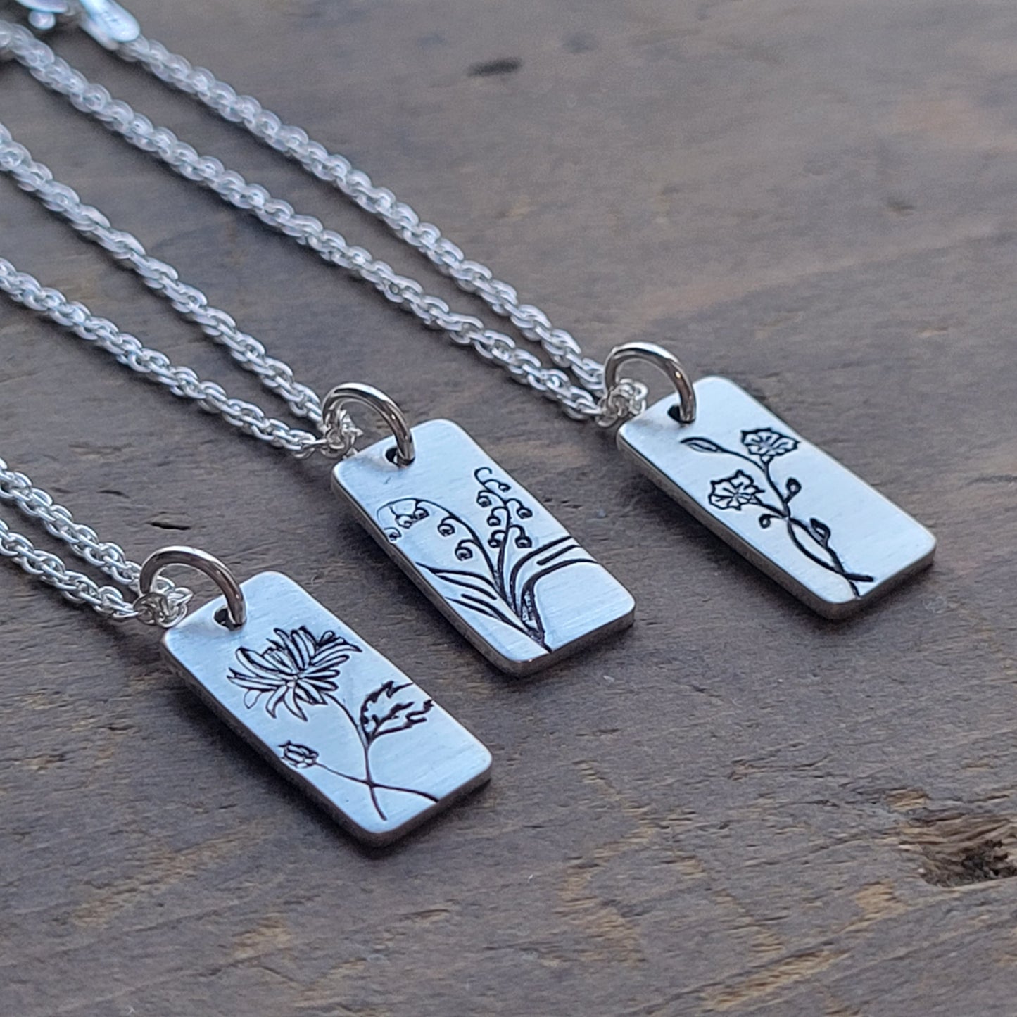 Personalized Birth Flower Tiny Rectangle Necklace