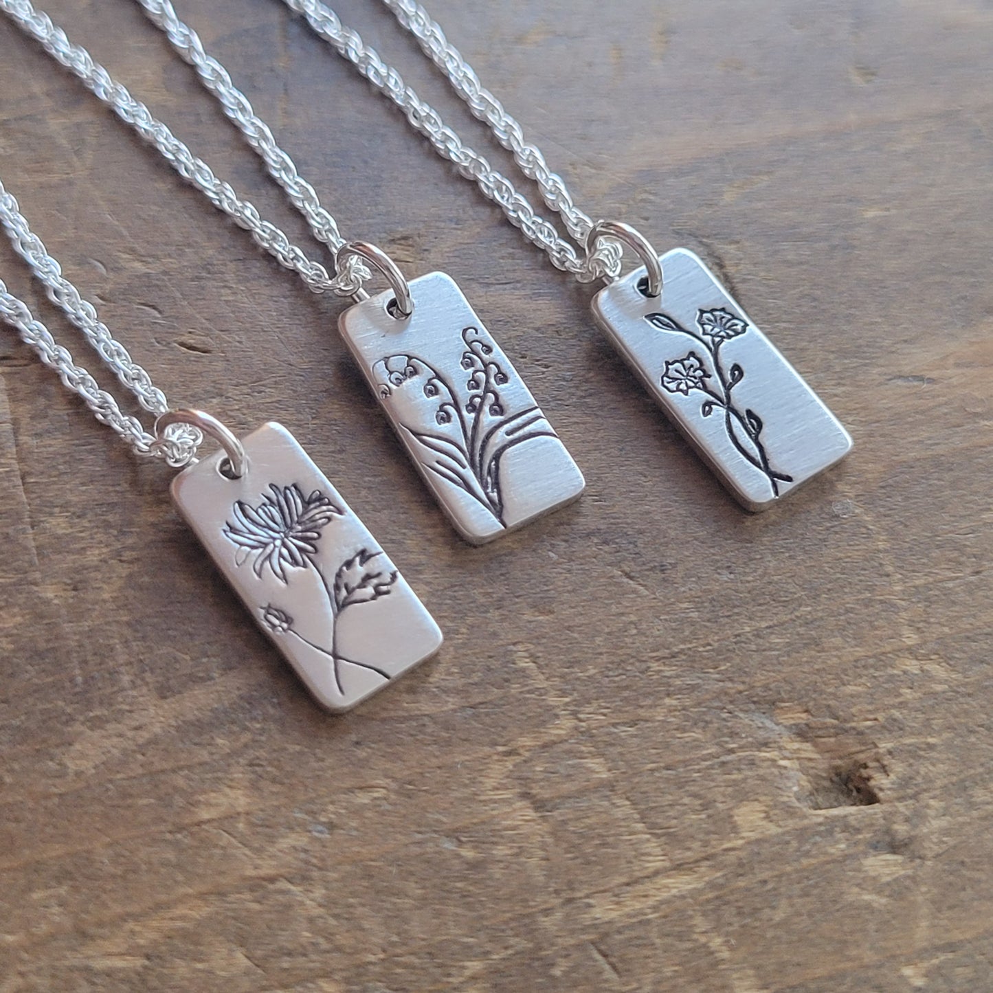 Personalized Birth Flower Tiny Rectangle Necklace