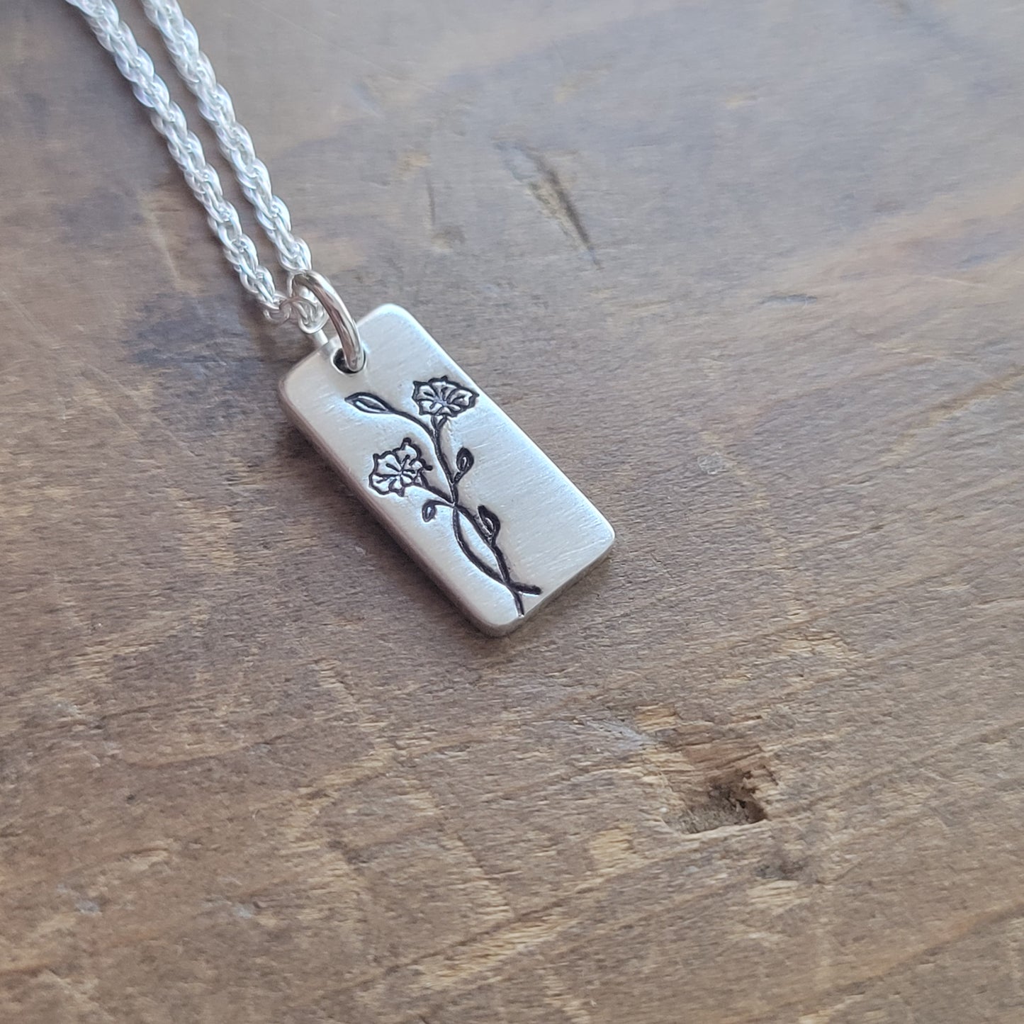 Personalized Birth Flower Tiny Rectangle Necklace