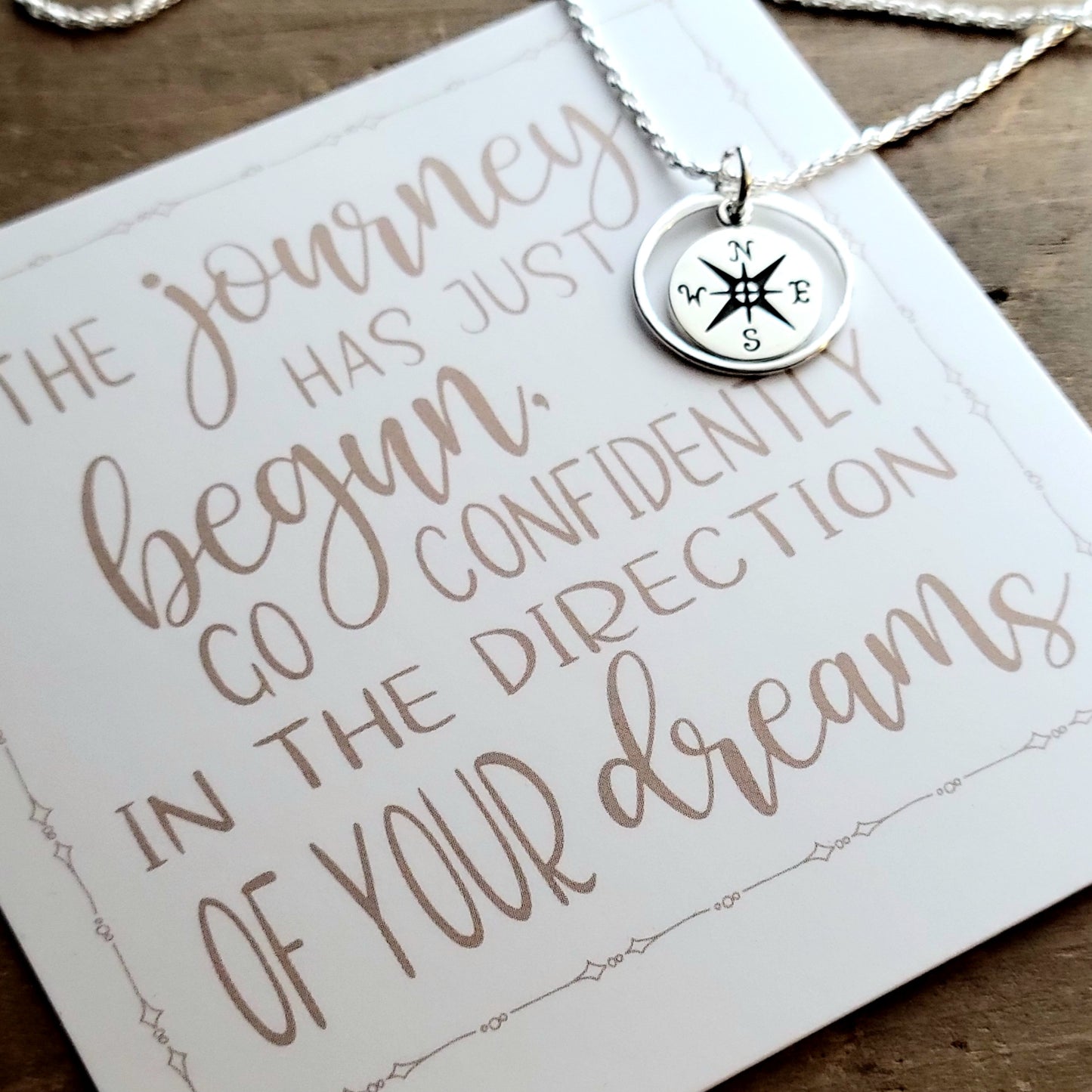 Halo Compass . The Journey Has Just Begun Compass Charm Necklace . Graduation Gift Jewelry