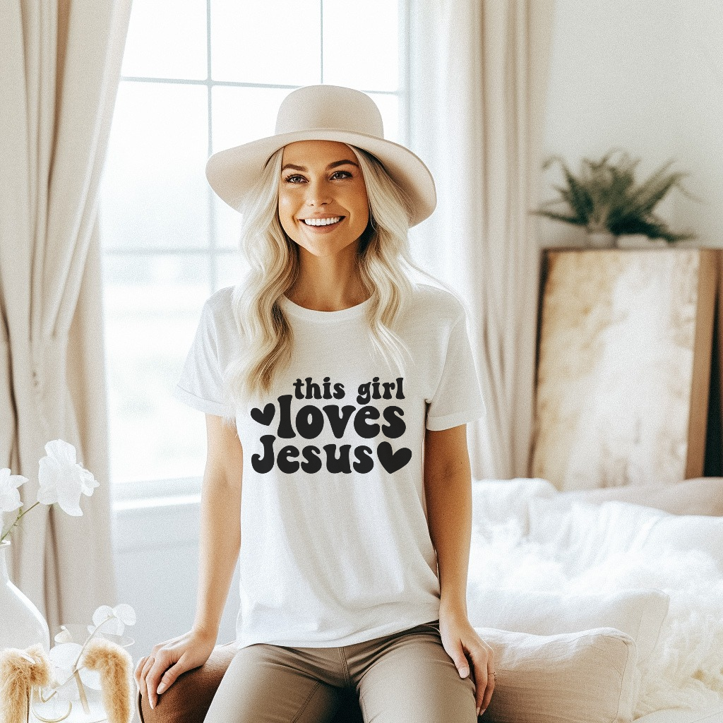 This Girl Loves Jesus Women's T-Shirt . Christian Faith Apparel