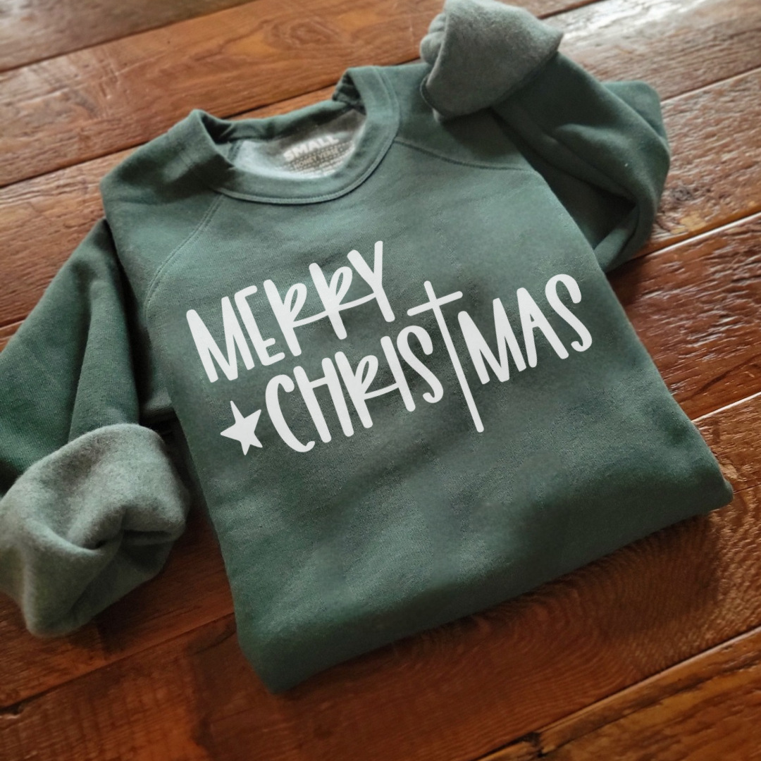 Merry + Bright Sweatshirt . Christmas Spirit Wear