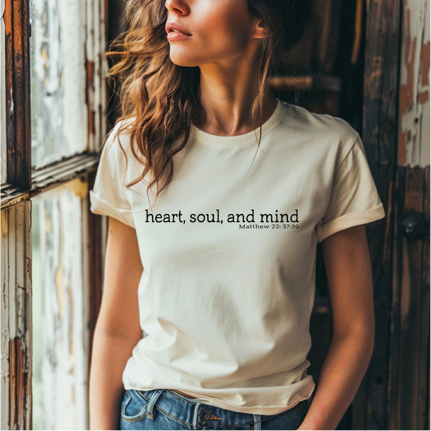 Heart Soul + Mind Women's T-Shirt . Christian Clothing Faith Tshirt for Mom