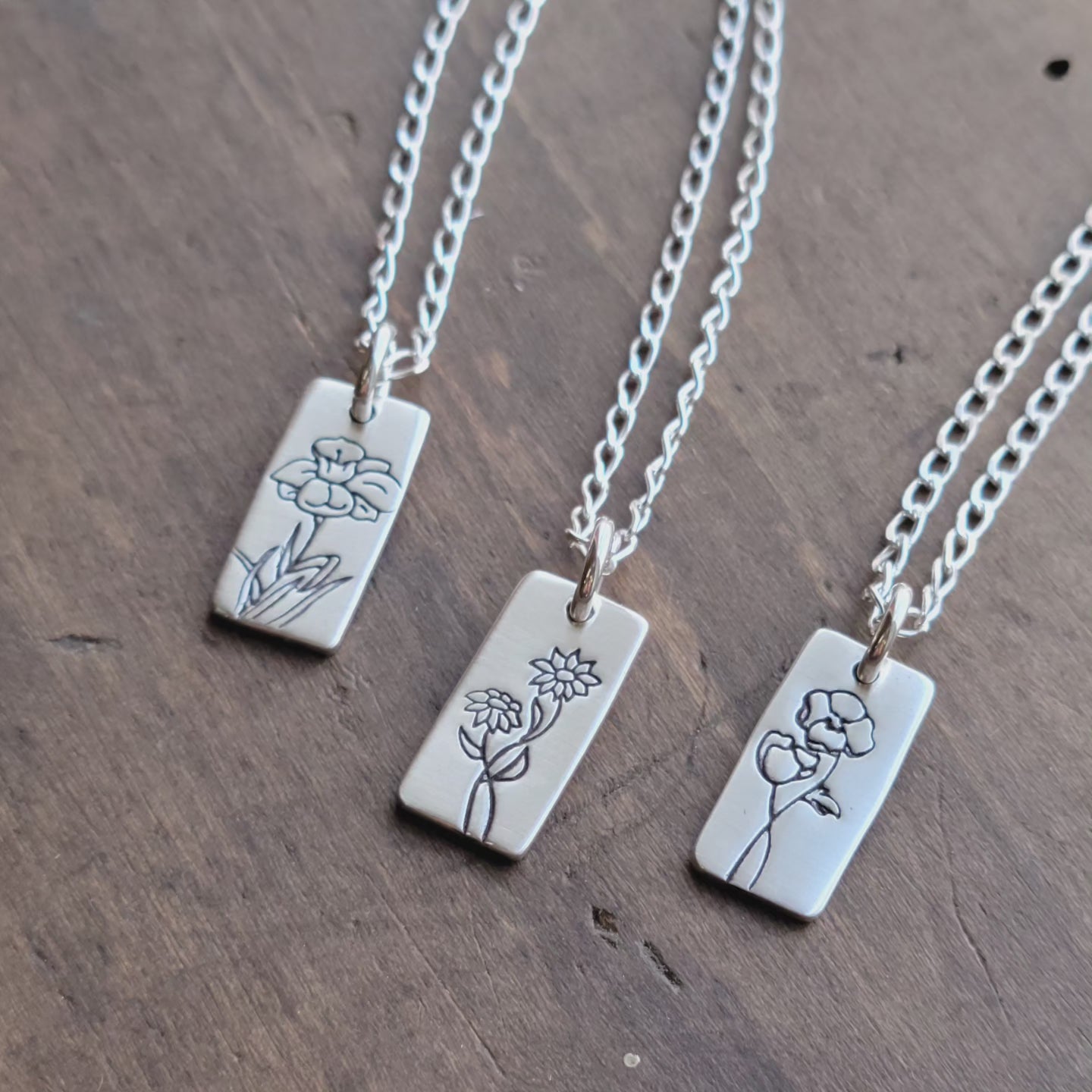 Personalized Birth Flower Tiny Rectangle Necklace