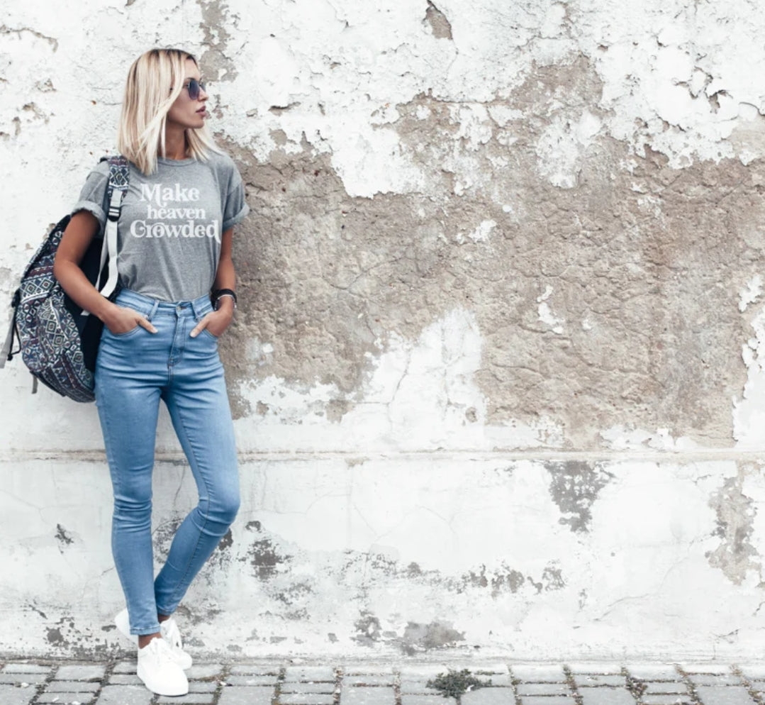 Make Heaven Crowded WHITE Fun Script Inspirational Women's T-Shirt . Faith Inspired Clothing