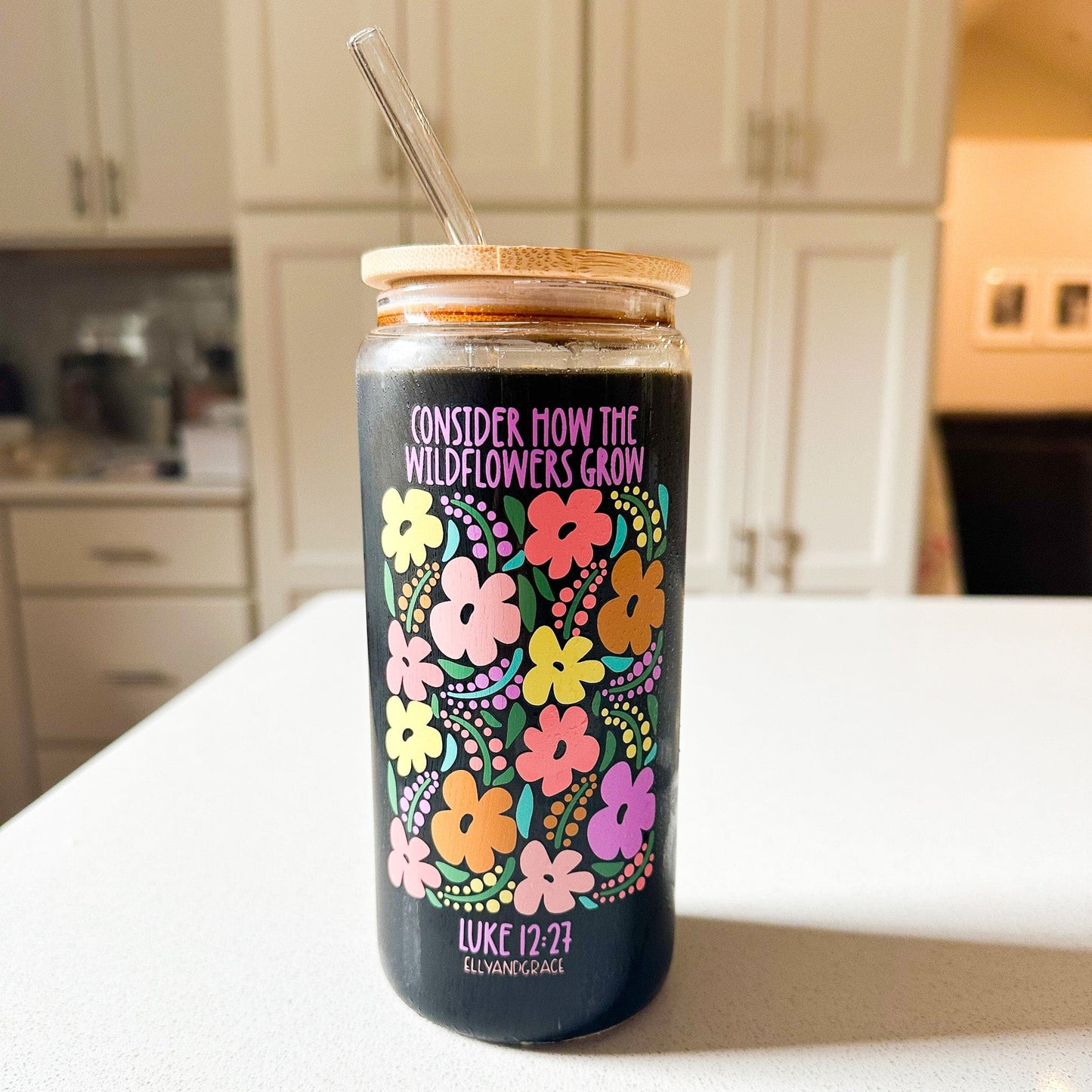 Consider The Wildflowers Inspirational Glass Tumbler