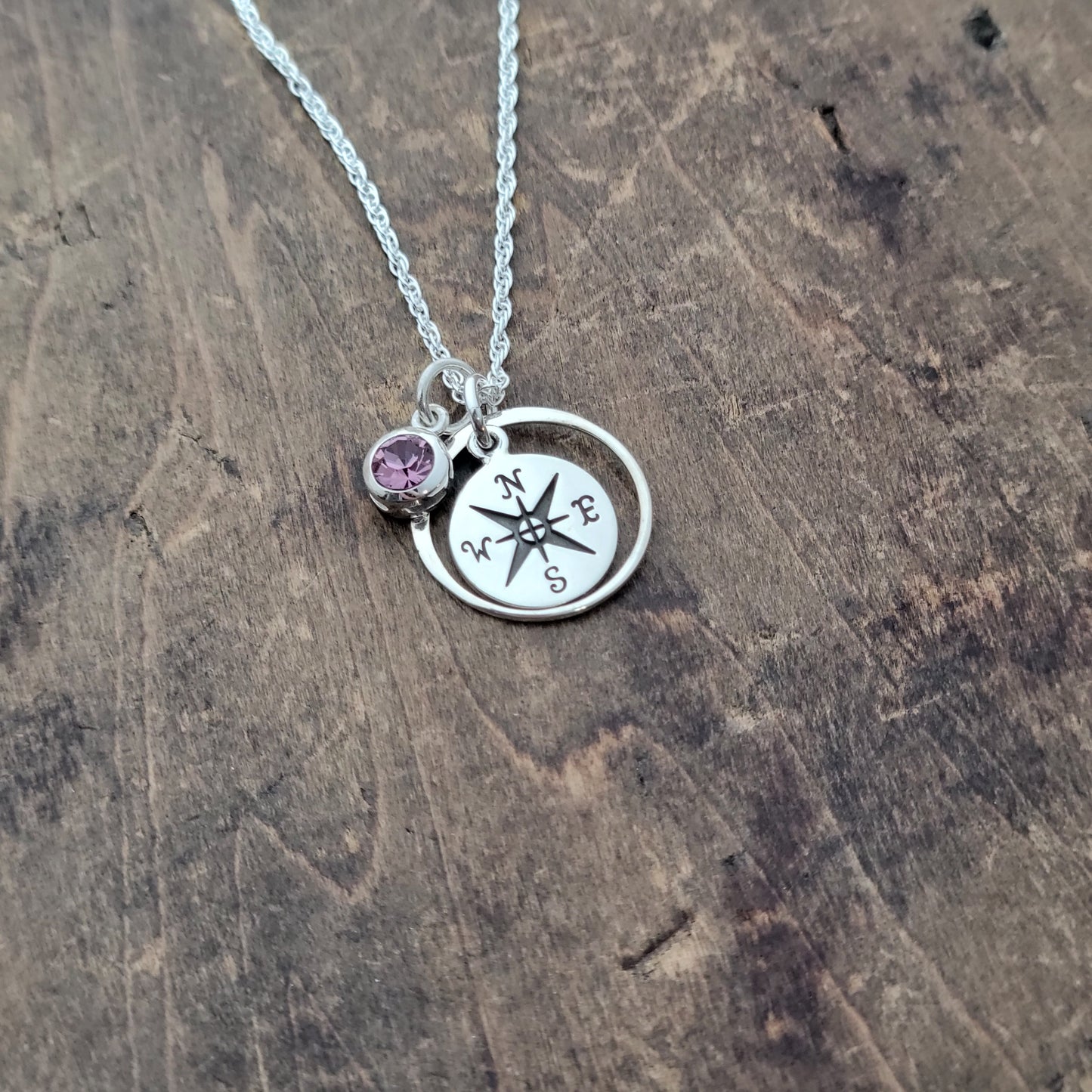 Birthstone Halo Compass . The Journey Has Just Begun Compass Charm Necklace . Graduation Gift Jewelry