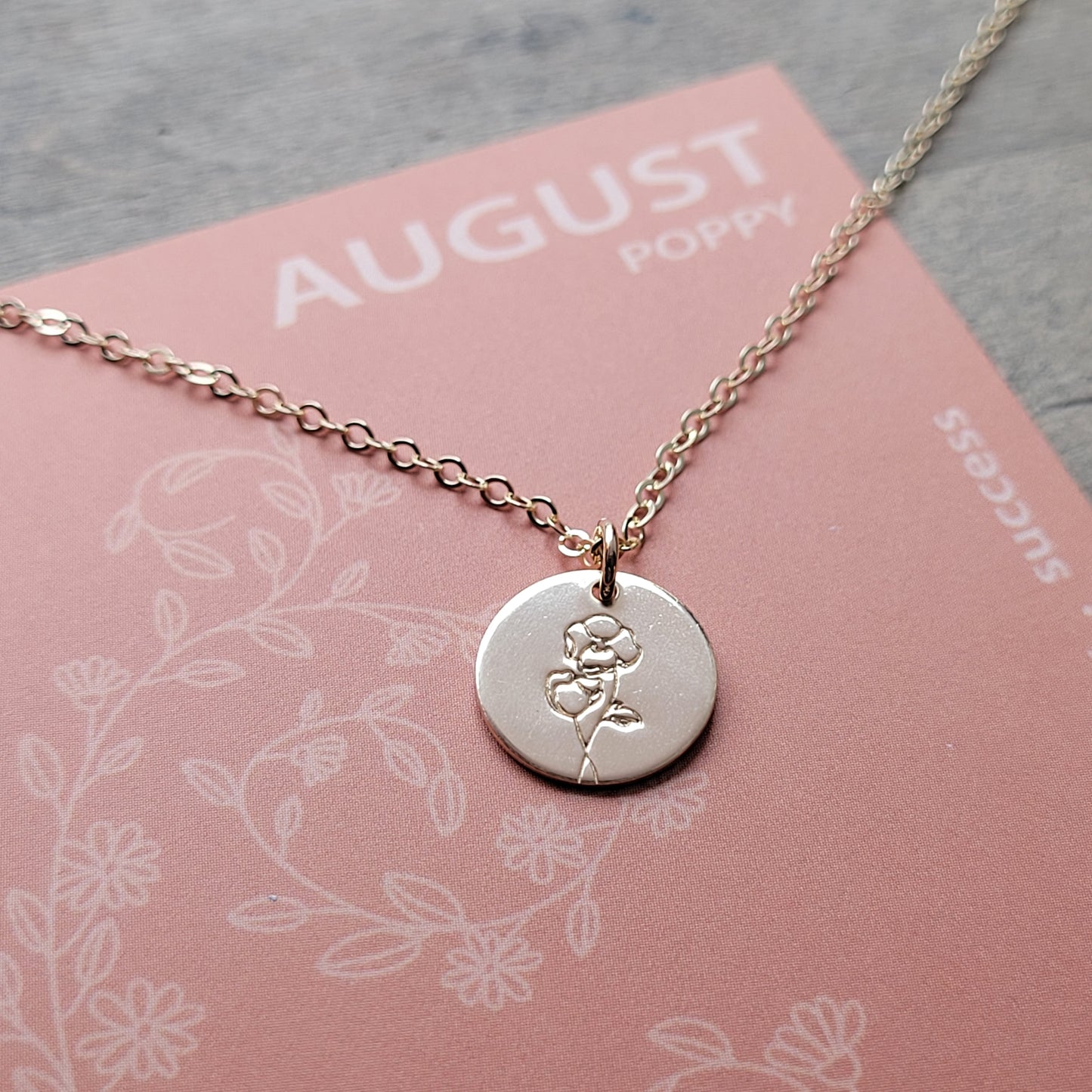 Birth Flower Necklace . SINGLE Floral Disc Necklace . ROSE GOLD-FILLED