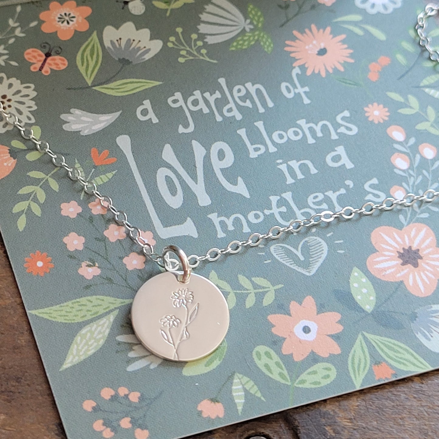Birth Flower Necklace . MULTIPLE Floral Disc Necklace . STERLING SILVER