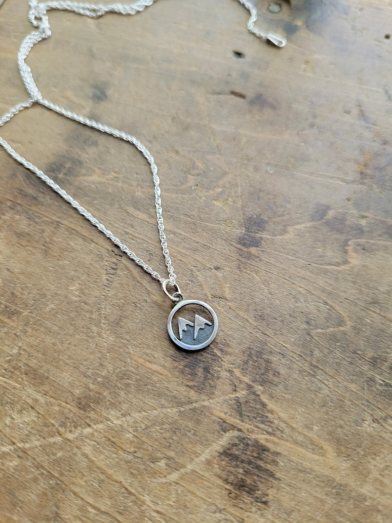 Tiny Move Mountains Necklace . Tiny Inspirational Mountain Range Charm Necklace
