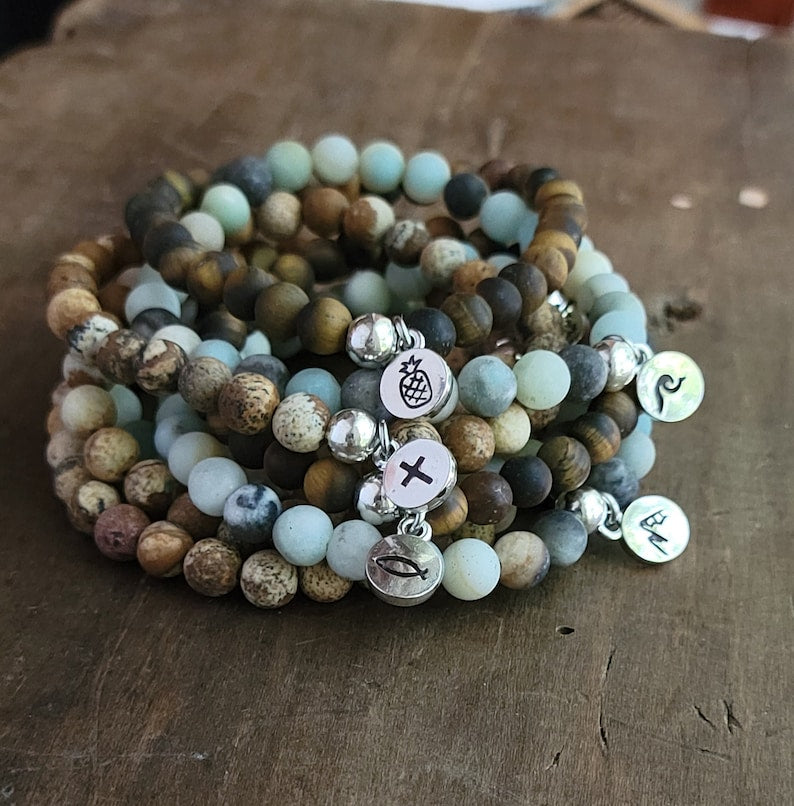 Wood Beaded Agate Stacking Bracelet Personalized Stacking