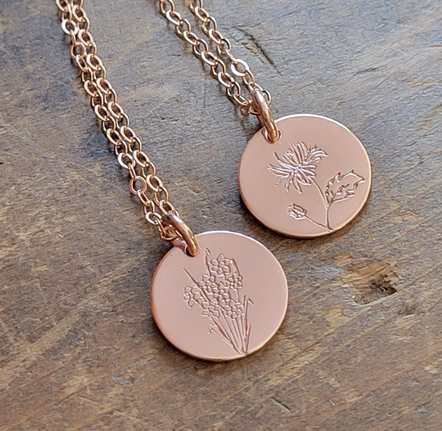 Mama of Many Floral Disc Birth Flower Necklace . ROSE GOLD-FILLED