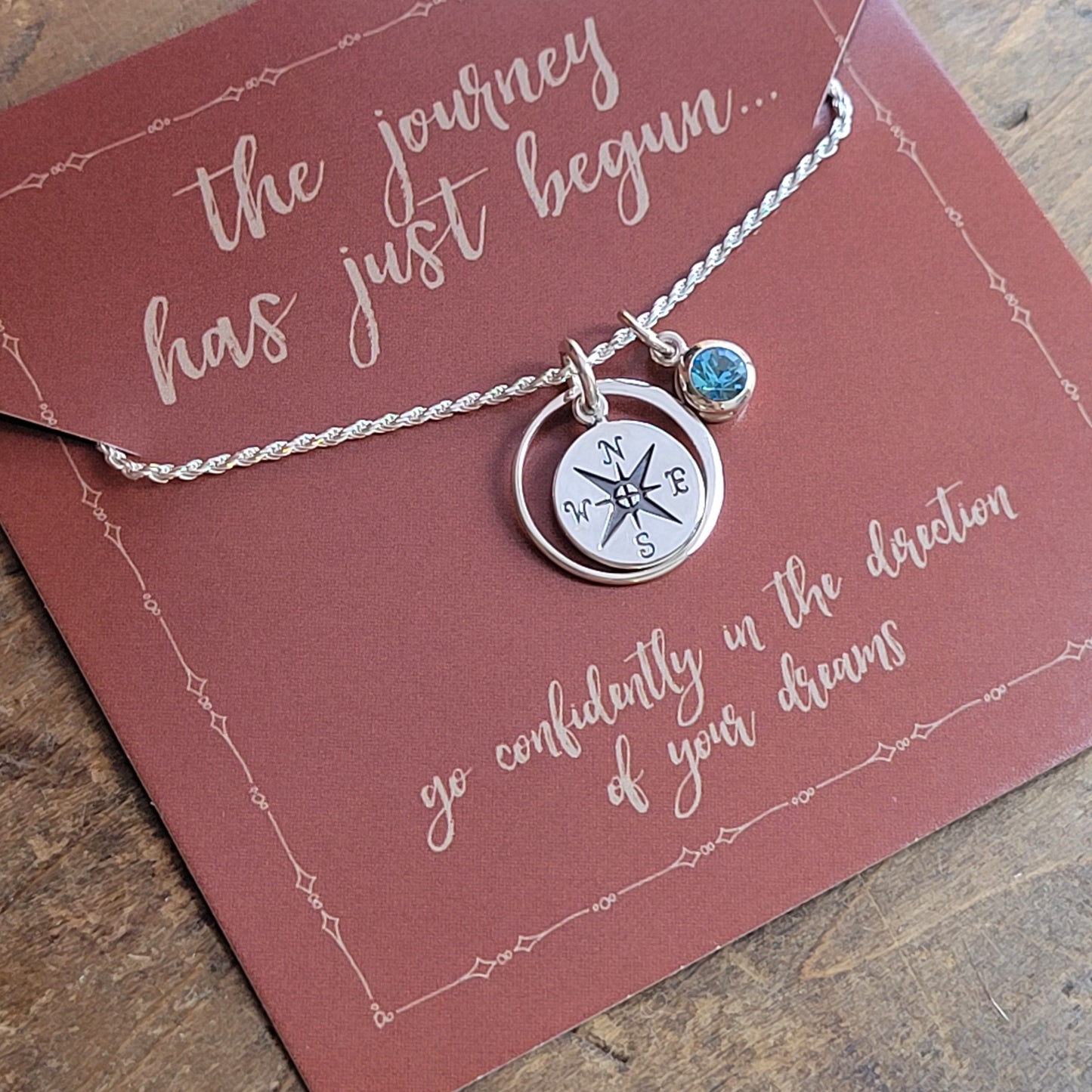 Birthstone Halo Compass  . The Journey Has Just Begun Compass Charm Necklace  . Graduation Gift Jewelry