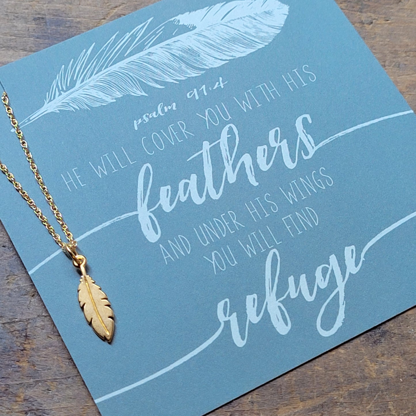 Refuge Feather Necklace • Psalm 94:1 Hope Christian Inspired Jewelry