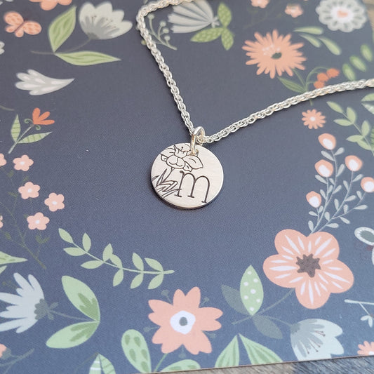 Personalized Initial + Birth Flower Necklace