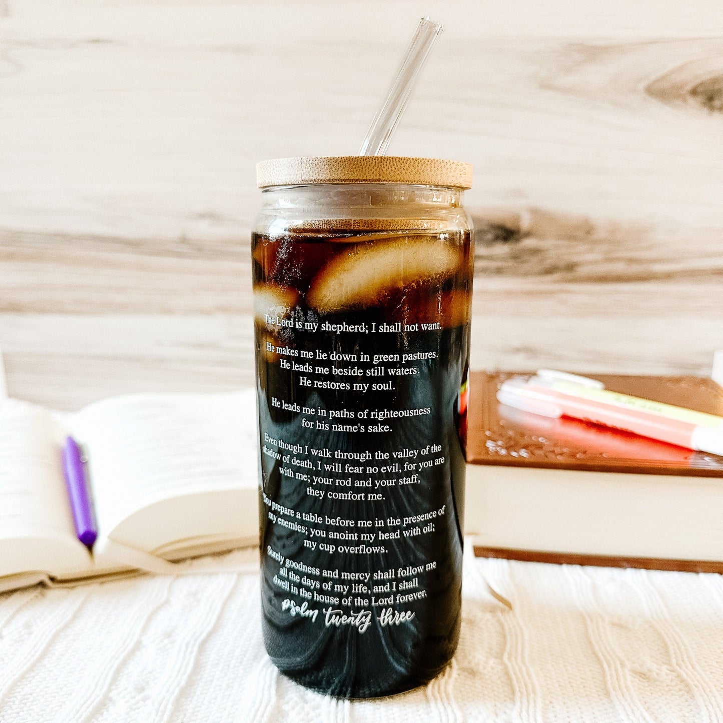 The Lord is My Shepherd Inspirational Glass Tumbler