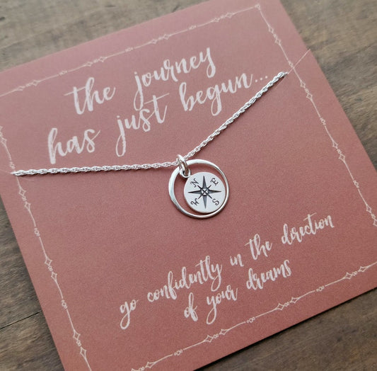 Halo Compass  . The Journey Has Just Begun Compass Charm Necklace  . Graduation Gift Jewelry