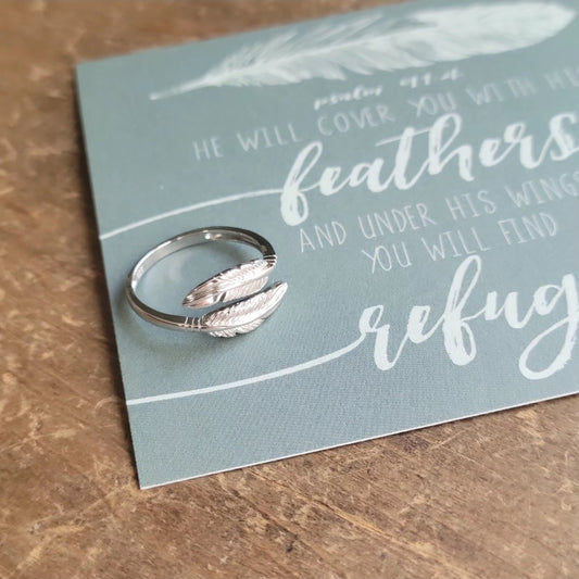 Refuge.  Wrap Around Feather Ring