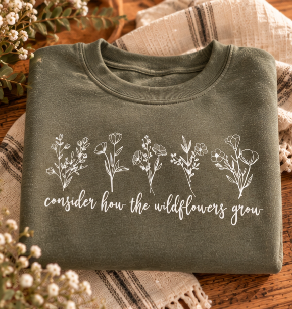 Consider How the Wildflowers Grow Women's Sweatshirt . Christian Faith Apparel