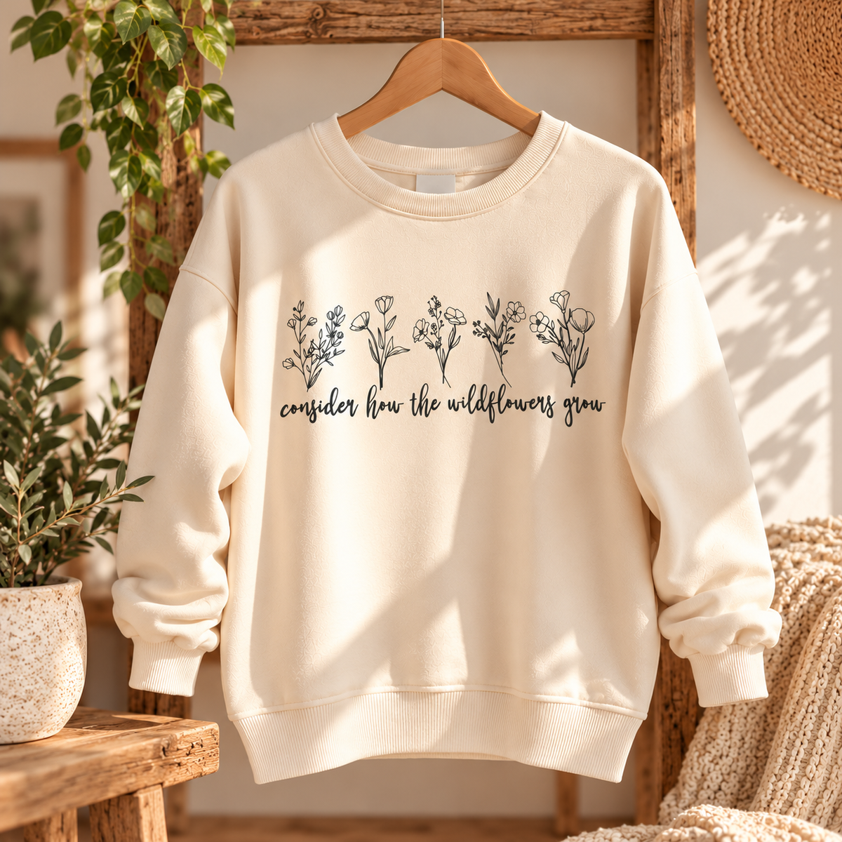 Consider How the Wildflowers Grow Women's Sweatshirt . Christian Faith Apparel