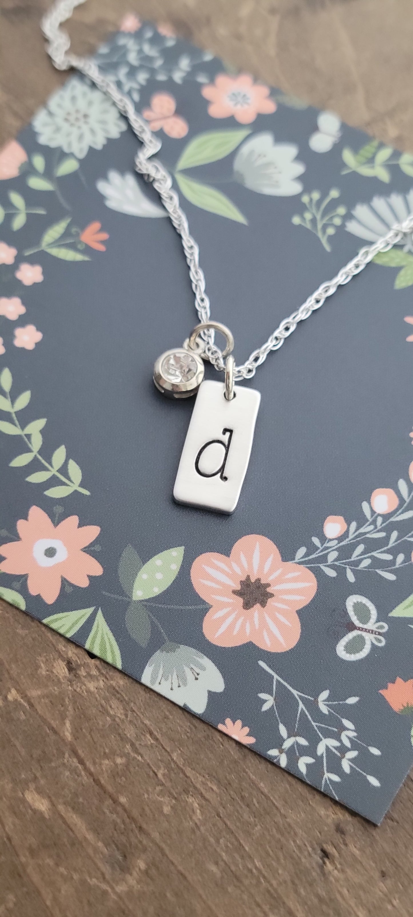 Rectangle Initial + Birthstone Necklace