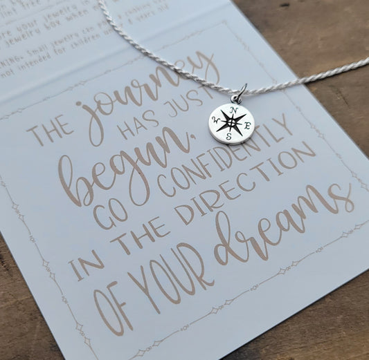 The Journey Has Just Begun Compass Charm Necklace  . Graduation Gift Jewelry