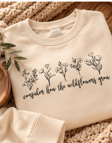 Consider How the Wildflowers Grow Women's Sweatshirt . Christian Faith Apparel