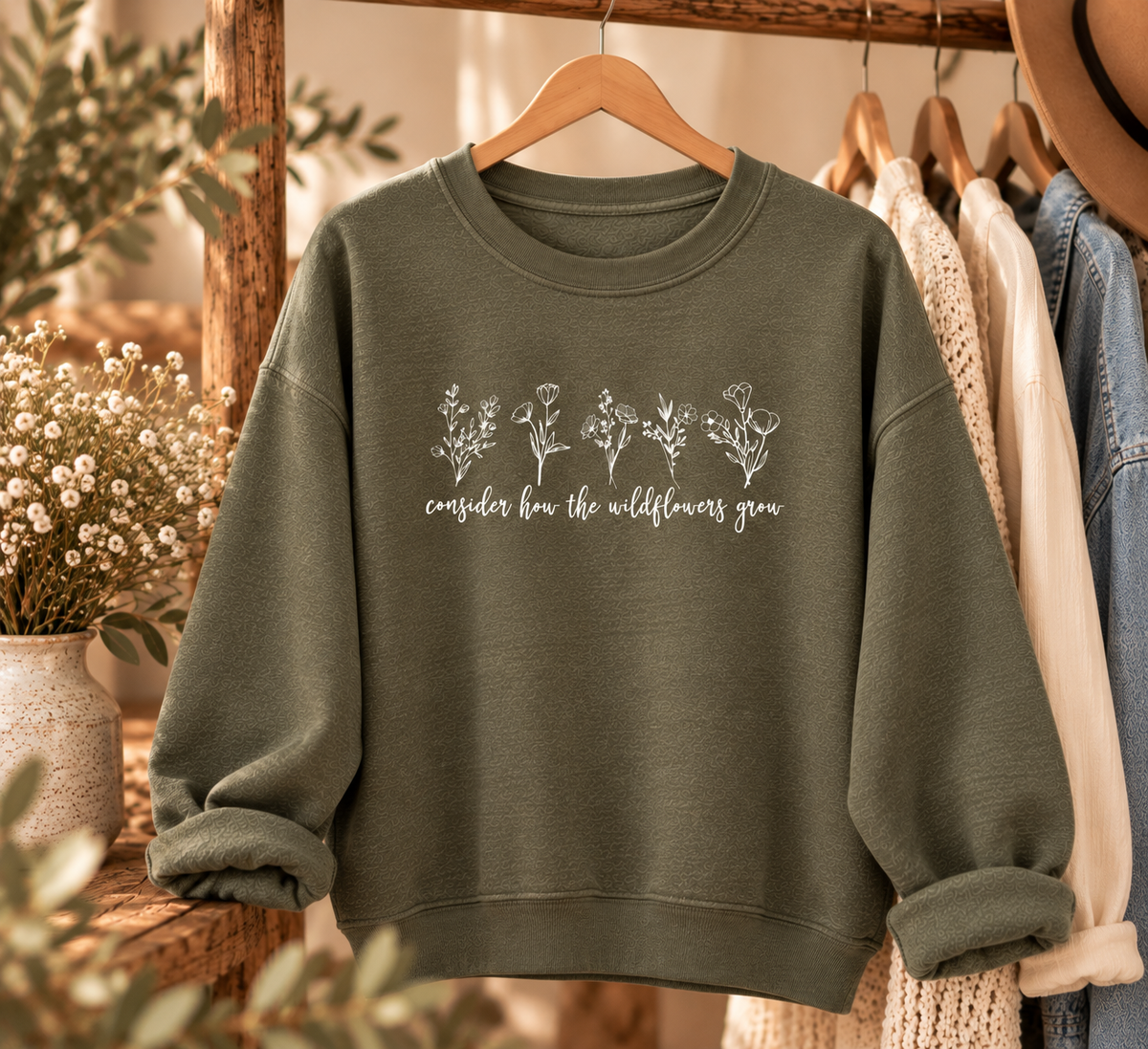 Consider How the Wildflowers Grow Women's Sweatshirt . Christian Faith Apparel