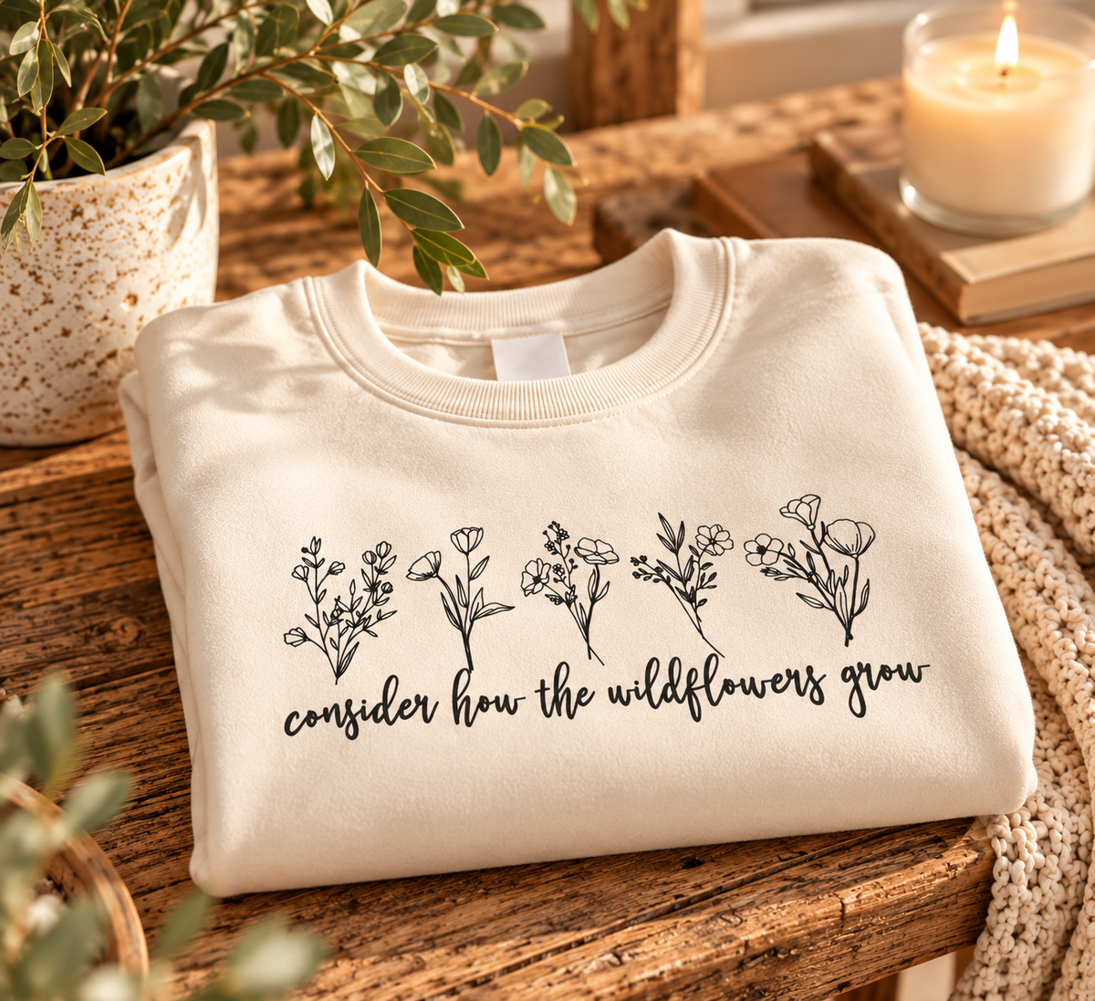 Consider How the Wildflowers Grow Women's Sweatshirt . Christian Faith Apparel