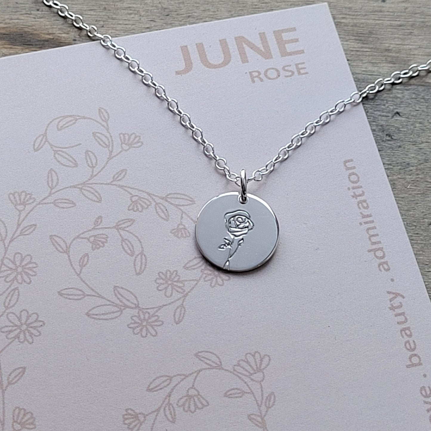 Birth Flower Necklace . SINGLE Floral Disc Necklace . STERLING SILVER