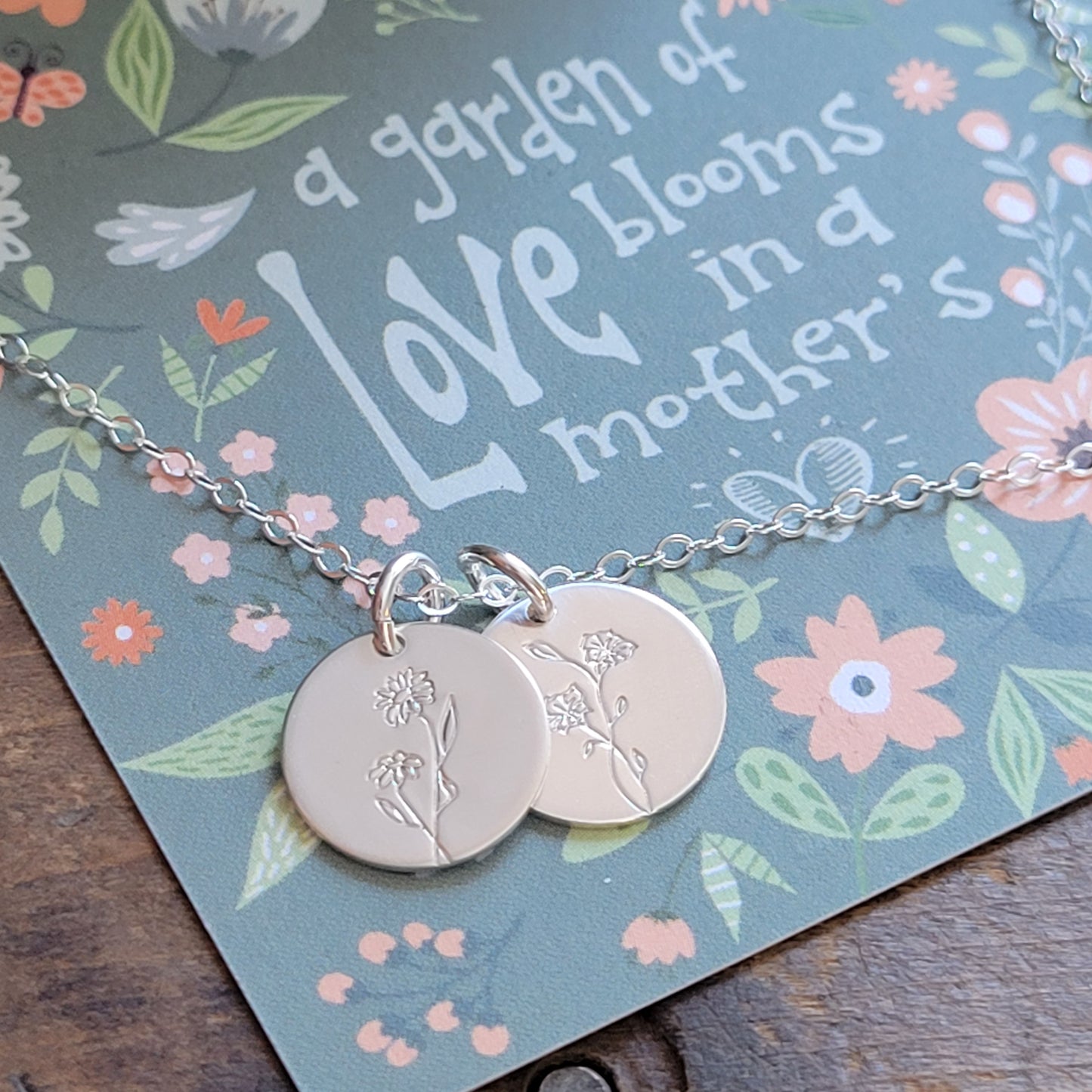 Birth Flower Necklace . MULTIPLE Floral Disc Necklace . STERLING SILVER