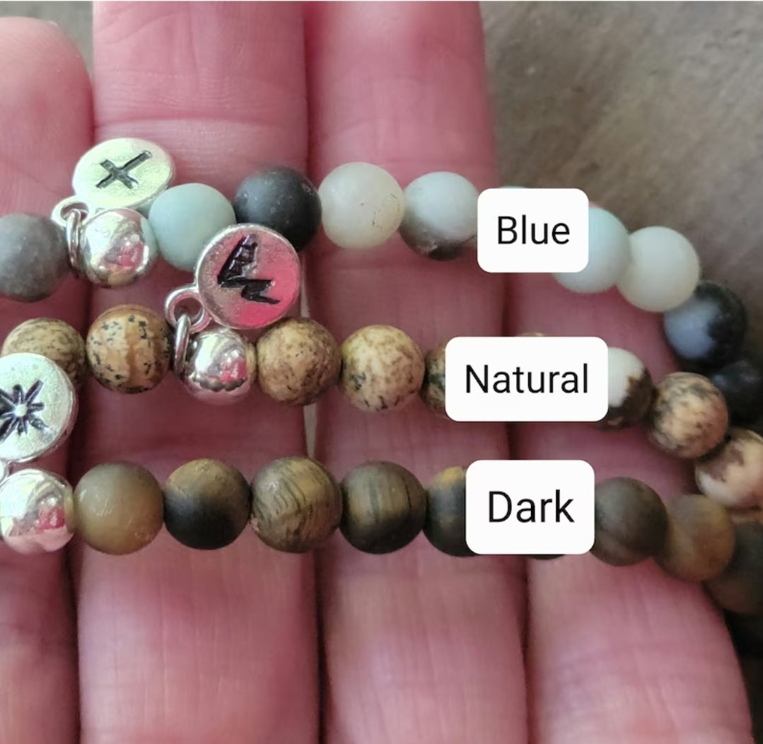 Wood Beaded Agate Stacking Bracelet . Personalized Stacking Bracelet