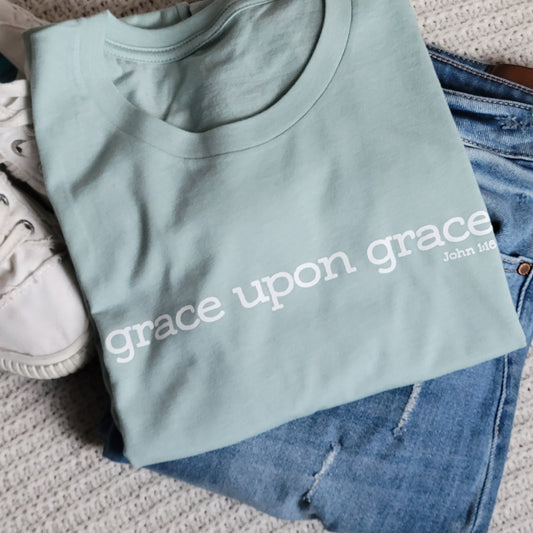John 1:16 Grace upon grace Tshirt in Dusty Blue