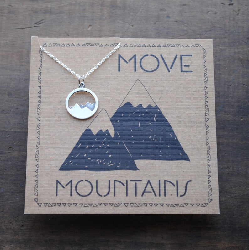 Move Mountains Necklace . Inspirational Mountain Range Charm Necklace