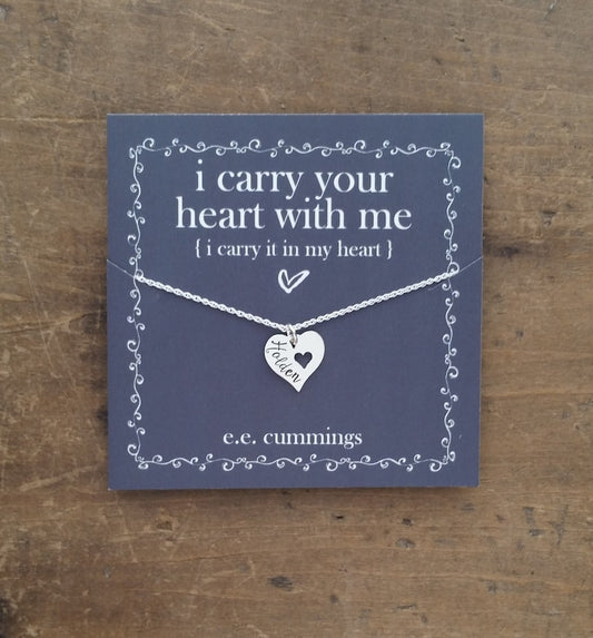 I Carry Your Heart Personalized Charm Necklace  .  Personalized Memorial Necklace