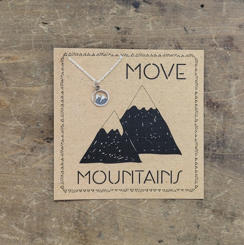 Tiny Move Mountains Necklace . Tiny Inspirational Mountain Range Charm Necklace