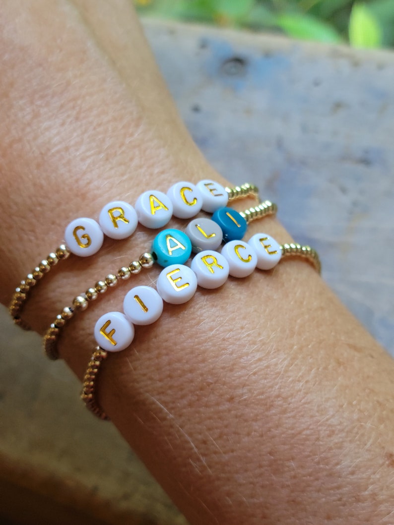 Custom Name Bracelet | Cube/Square Letters | 14K 4mm Gold Filled Beads | Personalized Name Bracelet | Word Bracelet | Gift for Her