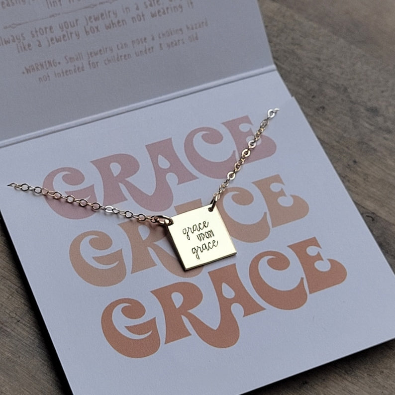 Grace Upon Grace Necklace . Hand Stamped Bible Verse Inspired Jewelry