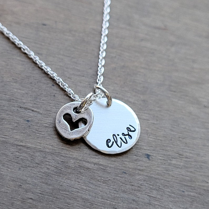 Open Heart Personalized Name Necklace . Mantra Necklace